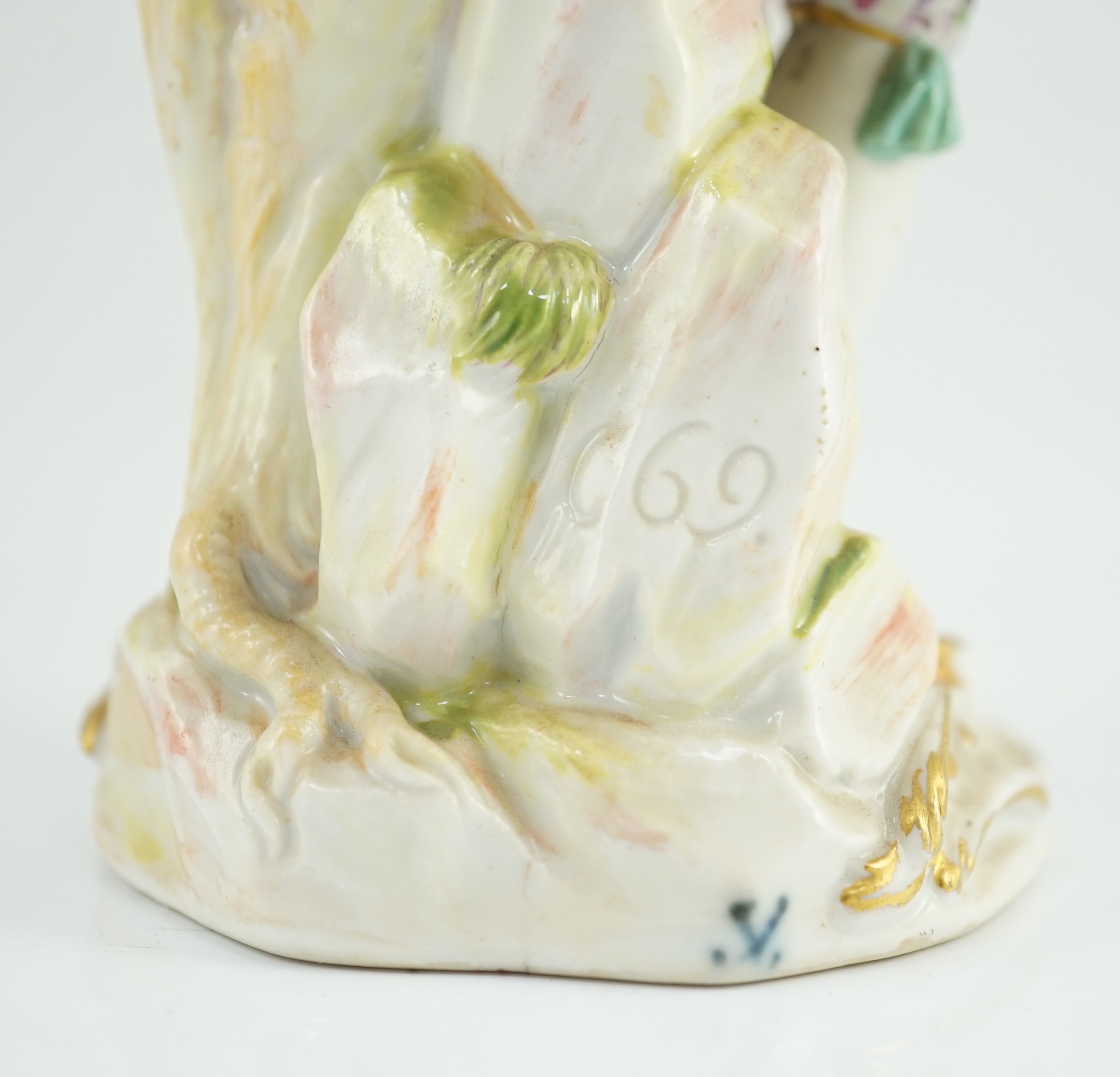 A Meissen figure of a gardener, c.1770, modelled by Michel Victor Acier, 19cm high, restorations, Provenance - purchased from Winifred Williams, Eastbourne/London before 1970.